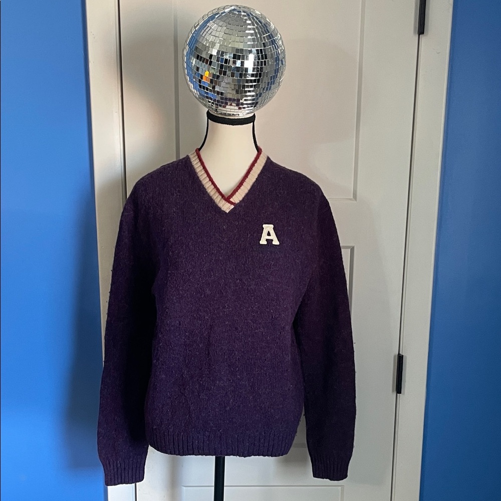 Vintage Abercrombie & Fitch Purple V-Neck Sweater with Letter Patch